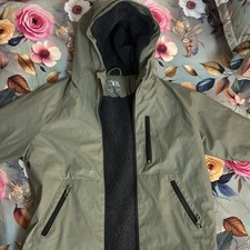 ZARA Boys Green Hooded Full Zip Jacket Size 11-12 Polyester Mid-Length