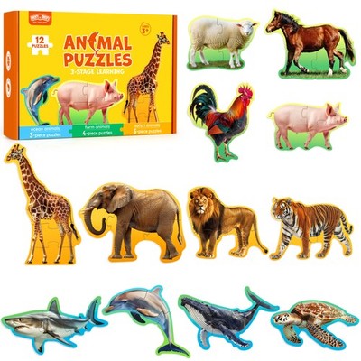 Jigsaw Puzzles for Toddlers 48 Pieces 12 Animal Puzzles 3 Levels Step-by-Step