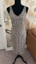 Adrianna Papell Women's Cocktail Dress Size 6 Gray Sequined Sleeveless Sheath