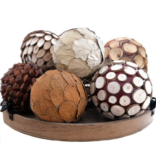 Decorative Filler Balls for Centerpiece 6 PCS 3.5 Inch Natural Tone Bowl&Vas