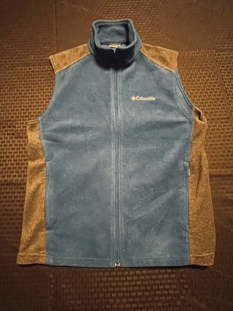 Columbia Sportswear Men’s Full Zip Fleece Vest Hiking Walking Medium Blue Brown