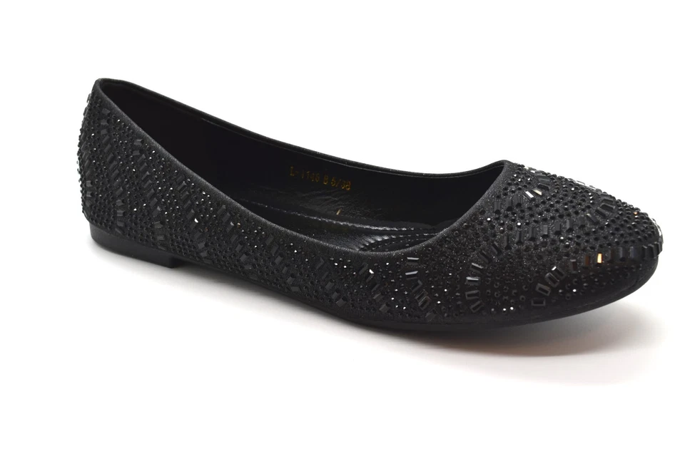 Womens Flat Glitter Pump Slip On Ballerina Wedding Party Bling Ladies Shoes Size - Image 3 of 4