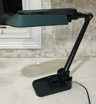 Vintage 90s Fluorescent Desk Lamp Hunter Green Task Light Organizer Base Retro