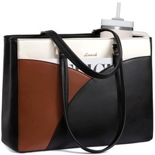 Laptop Bag for Women Laptop Tote Bag,15.6 Inch Black-White-Brown