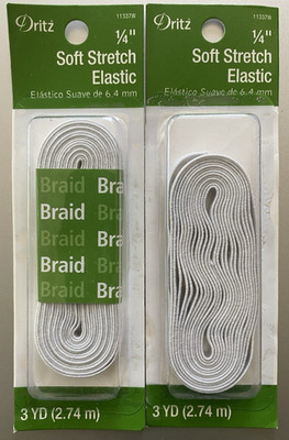 Dritz,  2-pks,  1/4''  White Soft Stretch Elastic,  3-yards each,  #11337W,