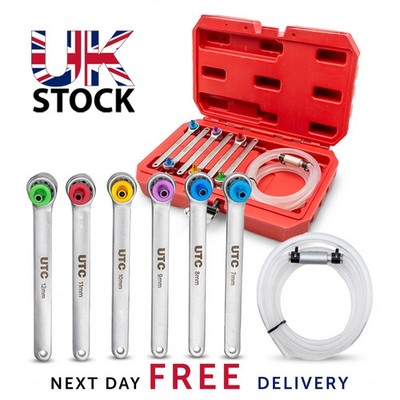 6-teiliges Bremsenentlüfter 12 Punkt Schraubenschlüssel Set Kupplung Werkzeug Kit Schlauch Ventil Garage UK NEU!