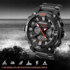 Sekonda 1036 Large Case Analogue Digital has Stopwatch, Alarm  2 Year Guarantee