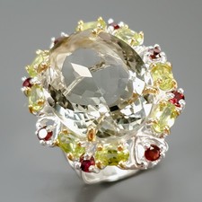 Handmade 28 ct Natural Green Amethyst Ring 925 Sterling Silver Size 8 /R432192