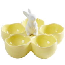 WDS WONDROUS Easter Rabbit Egg Cup Holder Adorable Bunny Ceramic 5 Yellow Poa...