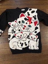 Vintage Jetset Luck Cat Kids Sweater 80s90s Size 7/8
