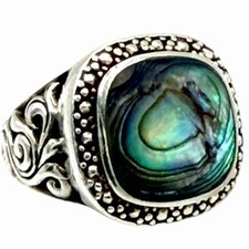 SAGEN 925 Sterling Silver Abalone Shell Ring   Artisan Designer   Size 8   8.20g