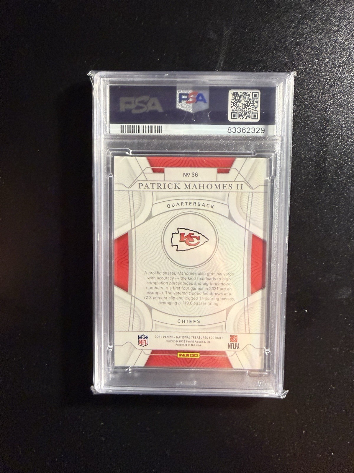 2021 PANINI NATIONAL TREASURES PATRICK MAHOMES II 46/99 #36 PSA 9 view 2