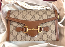 GUCCI Horsebit 1955 Monogram Shoulder bag Crossbody Brown Women Brand NEW