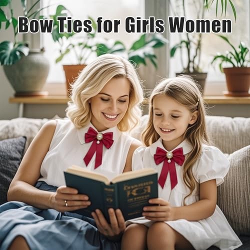 Bow Ties for Girl Women, Girls Bow Tie with Pearls Adjustable Pre-tied Wine Red - Bild 5 von 7