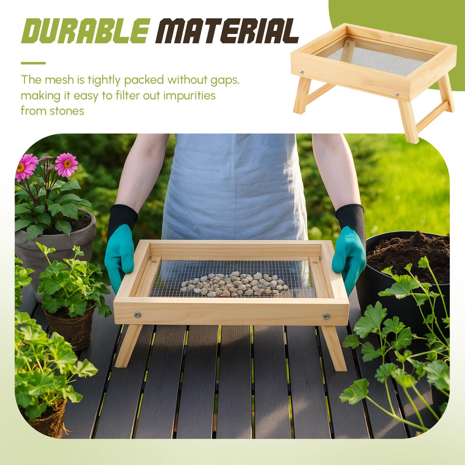 Soil Sifter Dirt Sifter with Folding Bracket for Gardening Wood Compost Sifte...