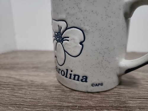 Vintage North Carolina Kaffeebecher blau gesprenkelt weiß Hartriegel Blume Souvenir Tasse - Bild 3 von 7