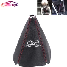 Black PVC Leather JDM MUGEN Shift Knob Shifter Boot Cover MT/AT w/ Red Stitches
