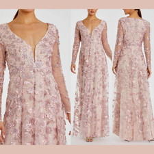 NWT Mac Duggal 10 70224 Floral Applique Long Sleeve Illusion Gown Pink G1293