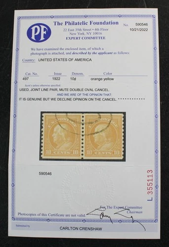 CKStamps: US Stamps Collection Scott#497 Used PF Cert