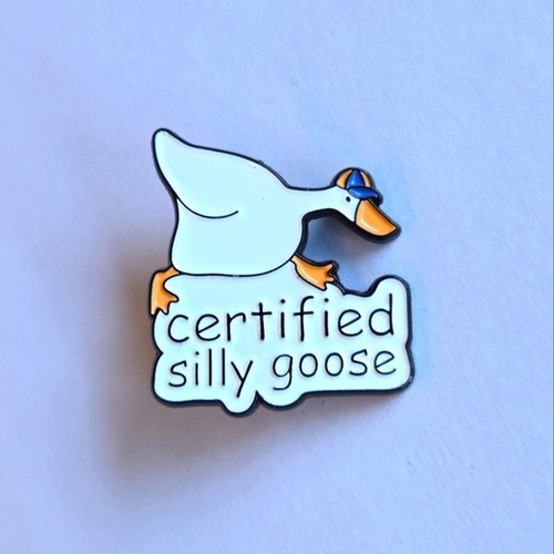 Certified Silly Goose Lapel Pin White Goose Being Silly Funny Humor Pinback