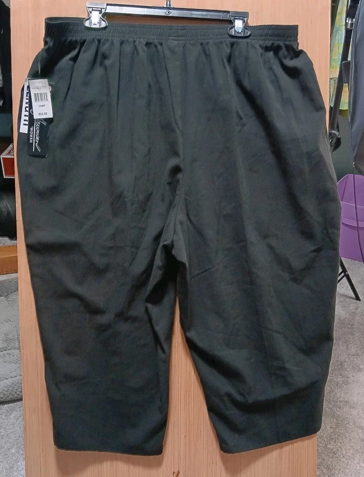 Jeno Neuman Talla 24WP Negro Petite Capris Largo Corto Elástico Pierna Ancha  Foto 4 de 4