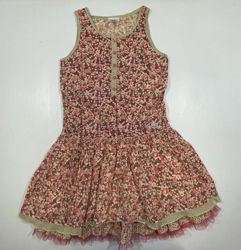 Naartjie Girls Youth Yellow Pink 100% Cotton Sleeveless Tulle Floral Dress 10