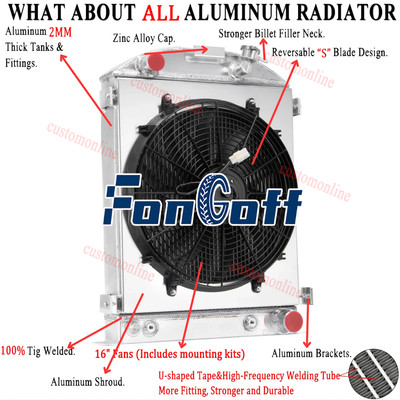 For 1930-1932 31 Ford Model A High Boy Chevy V8 Engine 3 Row Radiator Shroud Fan