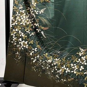 Japanese Kimono Silk Homongi Kimono Green M Used Traditional Japanese Wear