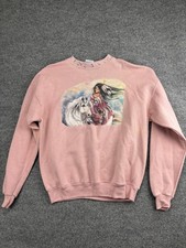 VNTG Native American Graphic Sweatshirt Womens XL Pink Hanes Horse Western 90s