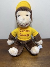Vintage CURIOUS GEORGE Plush Stuffed Monkey 11" Yellow Shirt Hat Eden Toys USA