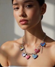 Monster High Multicolored Hearts Charms Necklace Silver Tone Jewelry Halloween