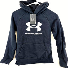 Boy's Youth Medium Black Hoodie Under Armour Rival Fleece Big Logo Fall Winter