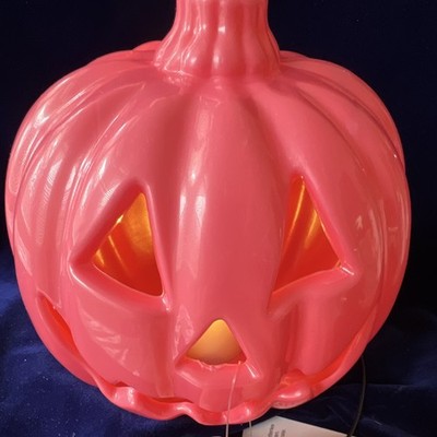 Light-Up Jack-O-Lantern Pumpkin Figurine, Pink Plastic Freestanding 6 in New