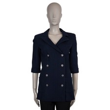 72788 auth CHANEL navy blue cotton 13P DOUBLE BRESTED KNIT Jacket 38 S