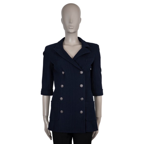 72788 authentische CHANEL marineblau Baumwolle 13P DOPPELREIHIGE STRICKJACKE 38 S