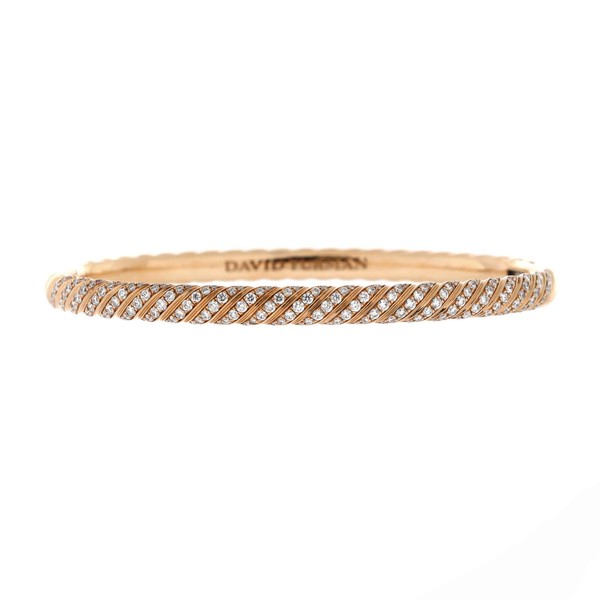 David Yurman Sculpted Cable Bangle Bracelet 18K Rose Gold with Diamonds 4.6mm
