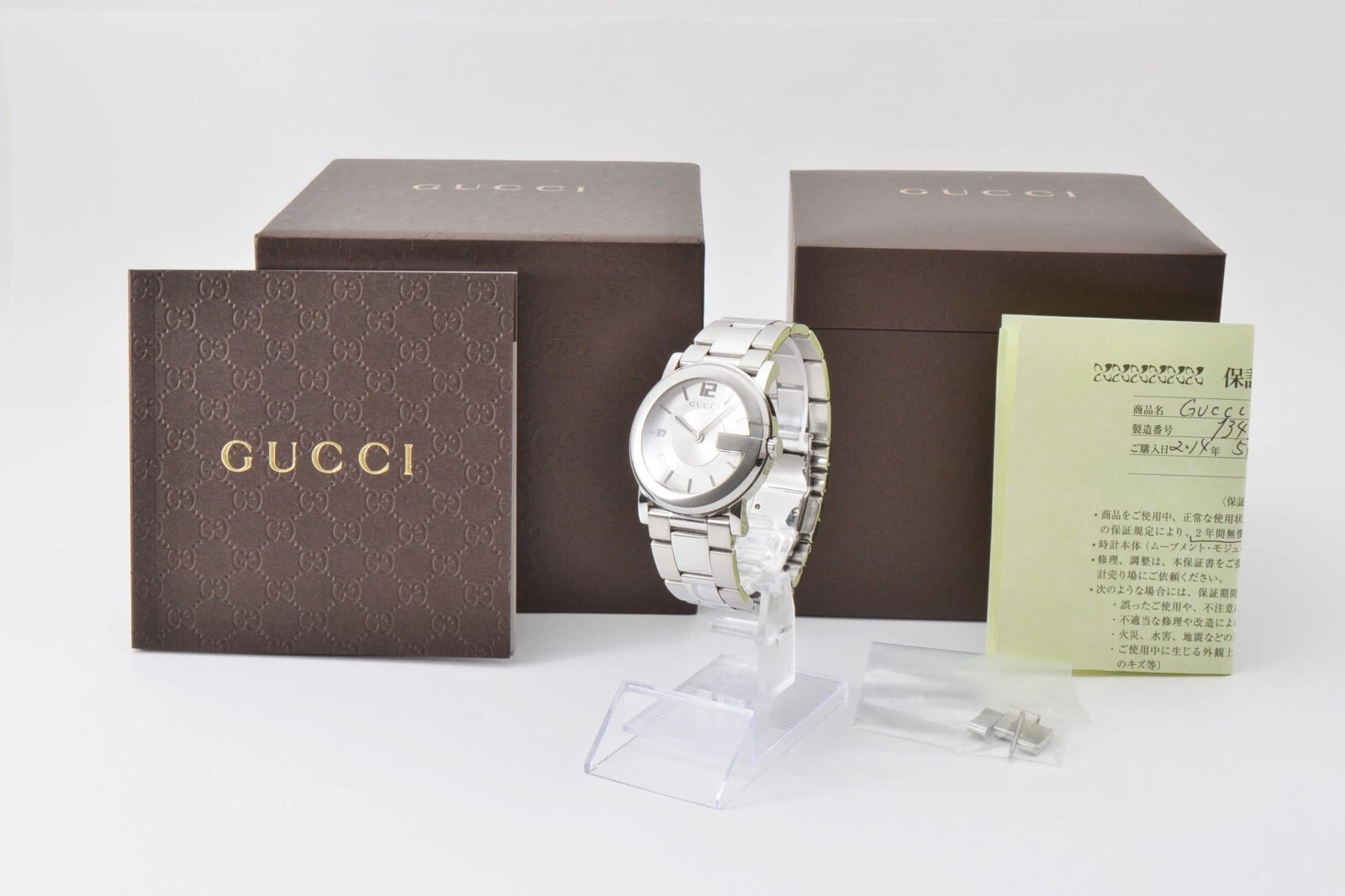 Montre suisse GUCCI 101J quartz 37 mm cadran argenté date heure G * avec boîte *garantie