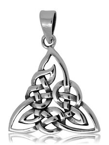 925 Solid Sterling Silver Celtic Neo Pagan Triquetra Trinity knot pendant 