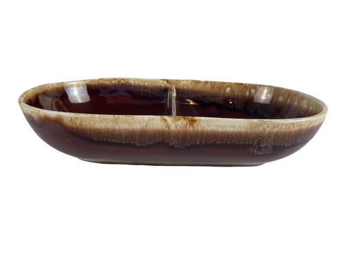 Pottery Dark Brown Glazed Divided Serving Dish 11 1/2” Drip Glaze - Picture 4 of 7