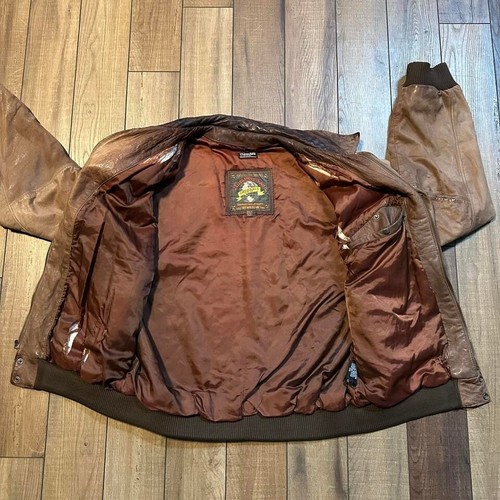 Vintage Adventure Bound Brown Leather Bomber Jacket Men's Size XLT Cropped - Picture 5 of 8