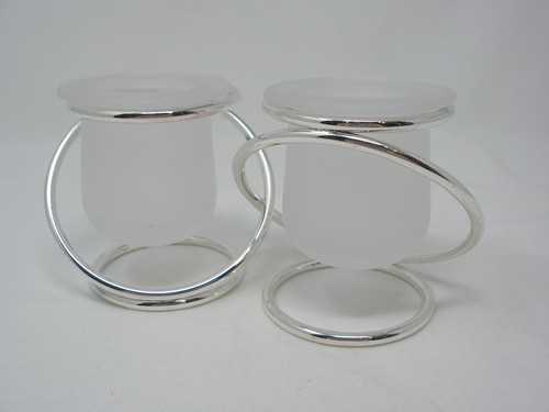 PartyLite Gemini Candle Holder Frosted & Silver Plated Votive Holders. - Foto 1 di 7