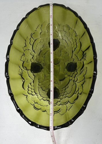 Indiana Glas Oval Center Schüssel 1346 olivgrüne Fußtraube mit OVP - Bild 5 von 6