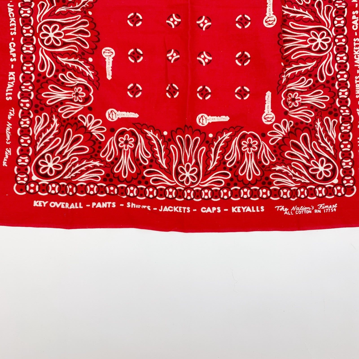 Vintage Key Overalls Nation's Finest Red White Paisley Bandana RN