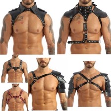 Men's Adjustable Leather Body Chest Harness Belt Clubwear with Fancy Buckles