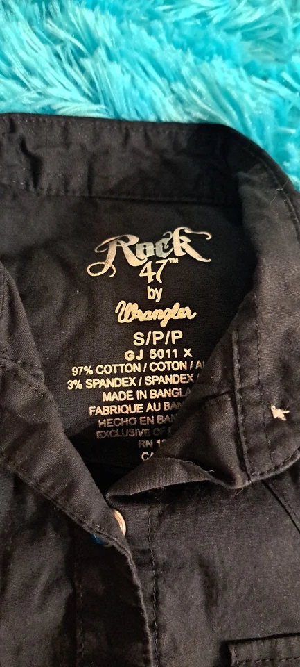 Rock 47 Wrangler TOP Girls Small S/P Snap COLOR BLACK Western Shirt EMBROIDER - Image 4 of 4