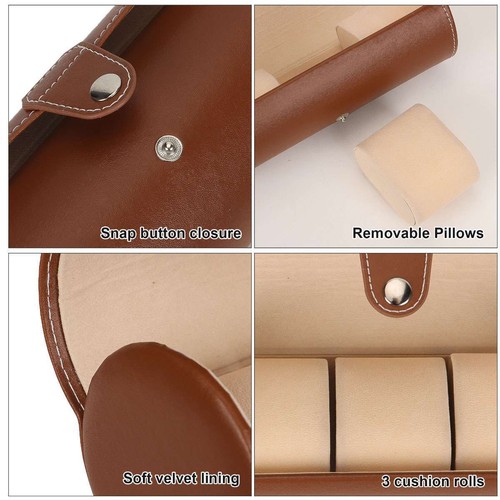 3 Slot Watch Roll Travel Case Portable Leather Display Watch Jewelry Storage box - Picture 10 of 13