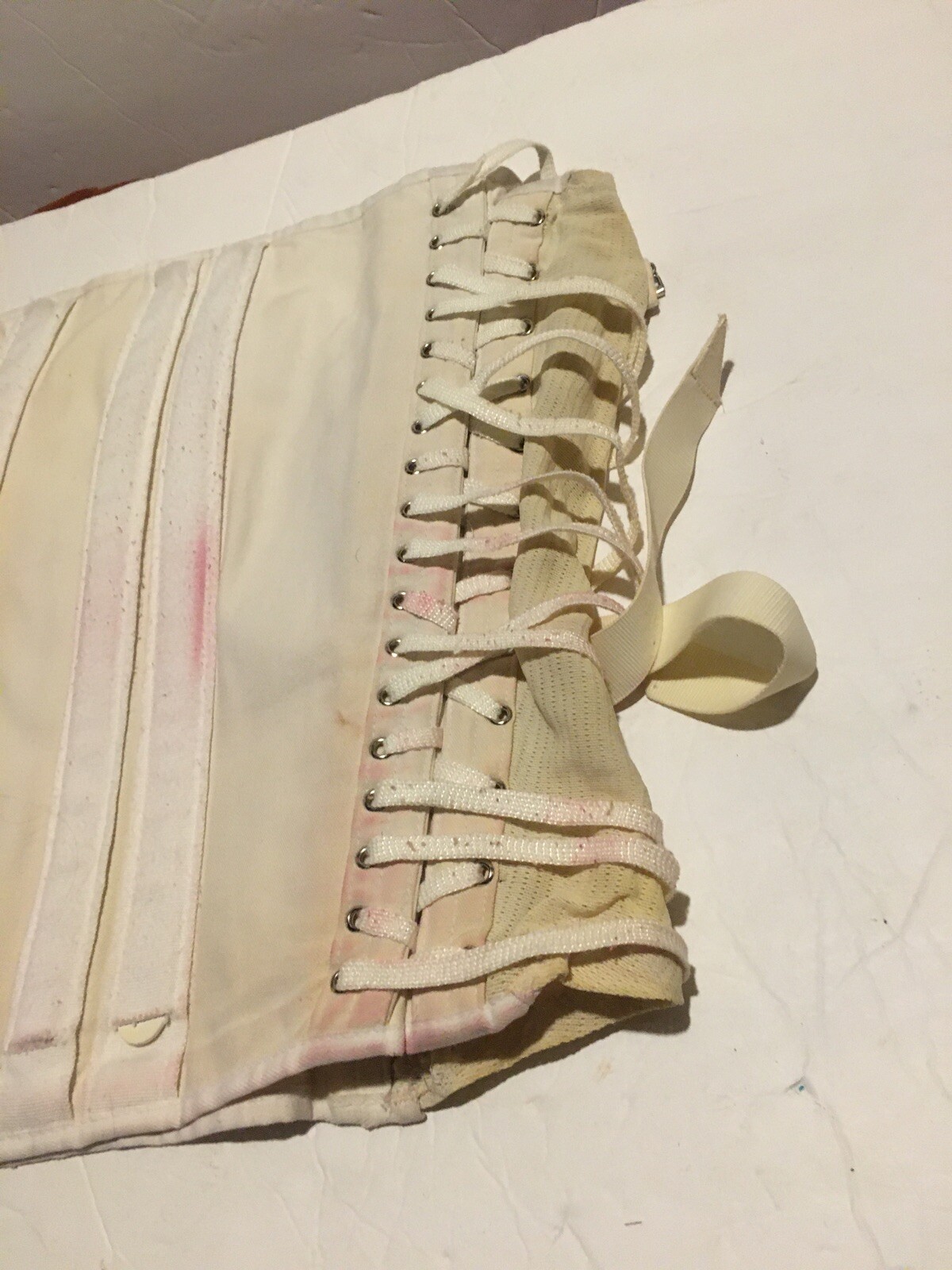 ANTIQUE Lace Up Sides Cotton CORSET S-XS - image 5