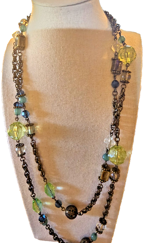 LIA SOPHIA - MOSS NECKLACE BRUSHED GOLD MULTI- GREEN COLORED BEADED - Picture 2 of 12