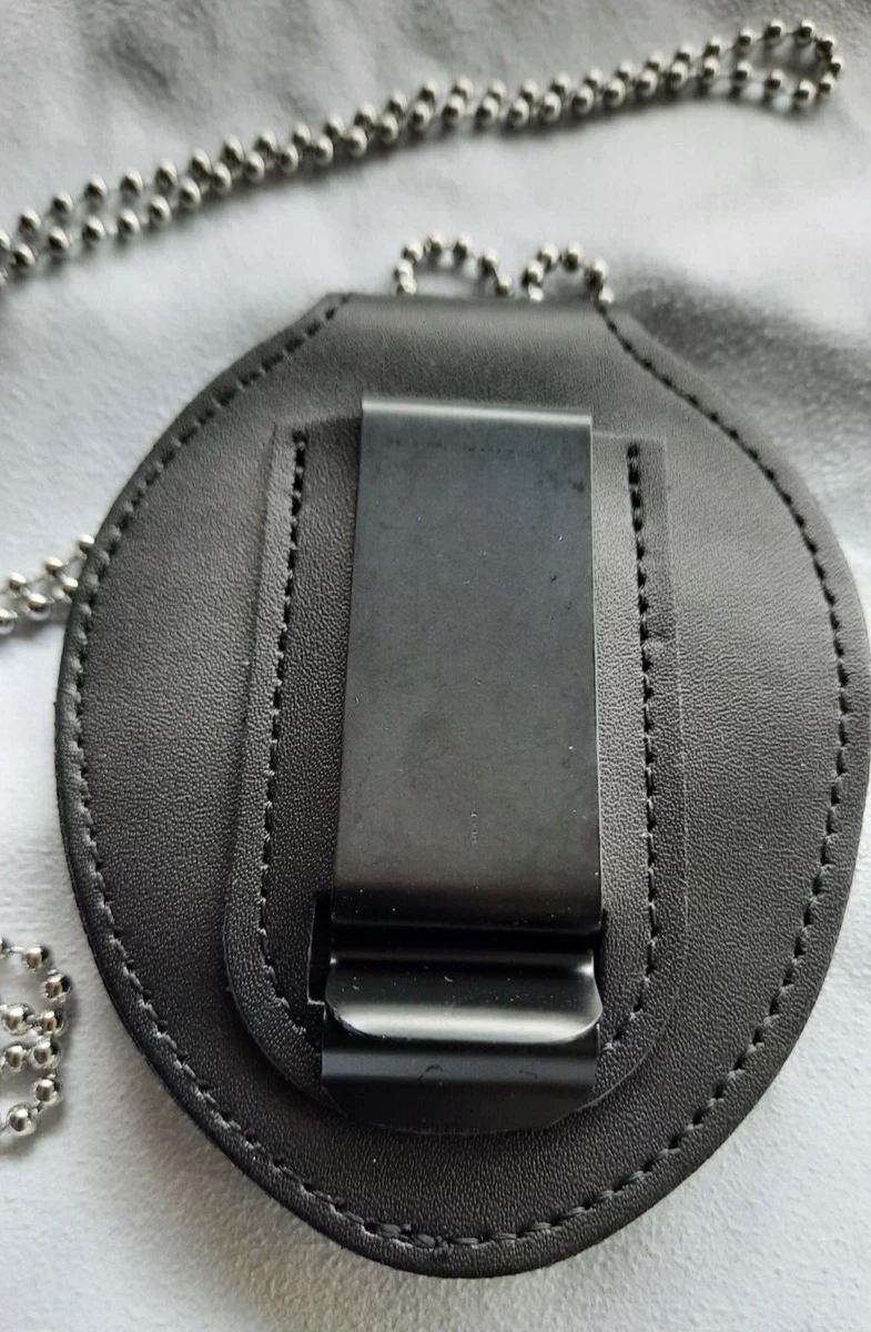 BADGE HOLDER Gürtel-Clip + Kette OVAL für Police Abzeichen USA Marke belt + neck