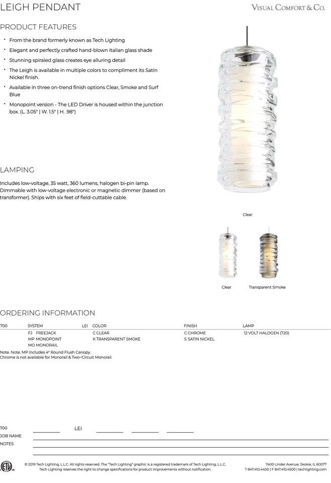 Tech Lighting Visual Comfort Pendant FreeJack Pendant 700FJLEICS - Image 4 of 4